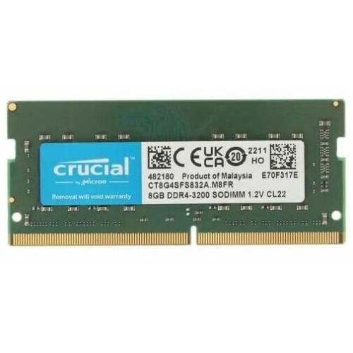 Модуль памяти Crucial DRAM 8GB DDR4 3200 MT/s (PC4-25600) CL22 SR x8 Unbuffered SODIMM 260pin, EAN: 649528790095.(RCISCT8G4SFS832A)(CT8G4SFS832A)