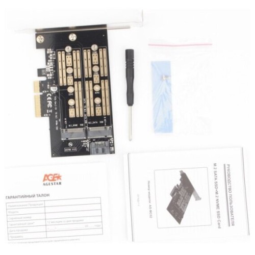 Адаптер AgeStar AS-MC02  PCI-E для M.2 SATA SSD+M.2 NVME SSD Card