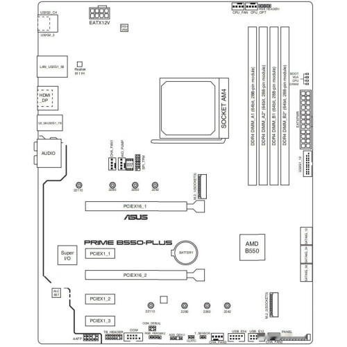 Материнская плата Asus PRIME B550-PLUS Soc-AM4 AMD B550 4xDDR4 ATX AC`97 8ch(7.1) GbLAN RAID+HDMI+DP