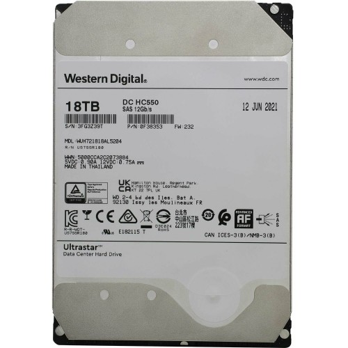 Жесткий диск SAS 18TB 7200RPM 12GB/S 512MB DC HC550 0F38353 WD