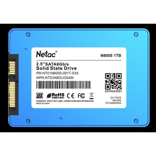 Накопитель SSD 2.5" Netac 1.0Tb N600S Series <NT01N600S-001T-S3X> Retail (SATA3, up to 560/520MBs, 3D TLC, 7mm)