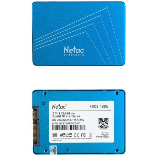Накопитель SSD 2.5" Netac 128Gb N600S Series <NT01N600S-128G-S3X> Retail (SATA3, up to 510/440MBs, 3D TLC, 7mm)