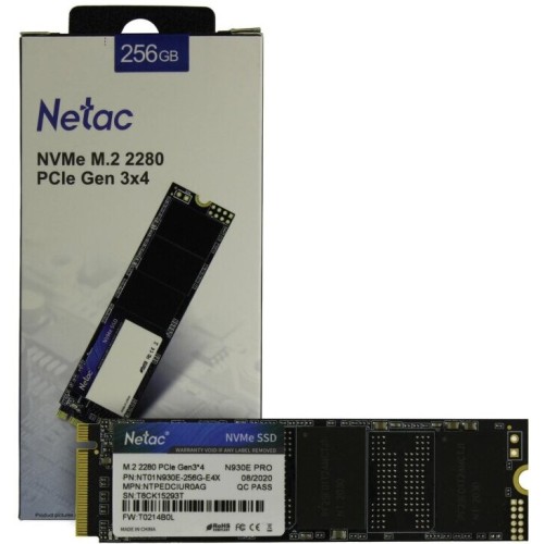 Накопитель SSD M.2 Netac 128Gb N930E Pro Series <NT01N930E-128G-E4X> Retail (PCI-E 3.1 x4, up to 970/650MBs, 3D TLC/QLC, NVMe 1.3, 22х80mm)