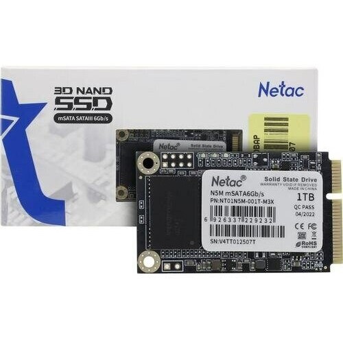 Накопитель SSD mSATA Netac 1.0Tb N5M Series <NT01N5M-001T-M3X> Retail (SATA3, up to 560/520MBs, 3D TLC)
