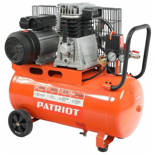Компрессор Patriot поршневой ременной PTR 50-360I, 360 л/мин, 10 бар, 2200 Вт, 50 л, быстросъемный 1/4"" + ""елочка""