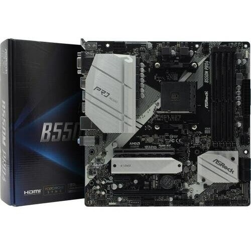 Материнская плата ASROCK B550M PRO4 (AM4, AMD B550, 4xDDR4,2xPCIe x16,2xPCI Ex1, 6 SATA3 , M.2, DP,HDMI,D-Sub, USB 3.2) mATX retail