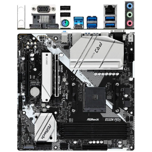 Материнская плата ASROCK B550M PRO4 (AM4, AMD B550, 4xDDR4,2xPCIe x16,2xPCI Ex1, 6 SATA3 , M.2, DP,HDMI,D-Sub, USB 3.2) mATX retail