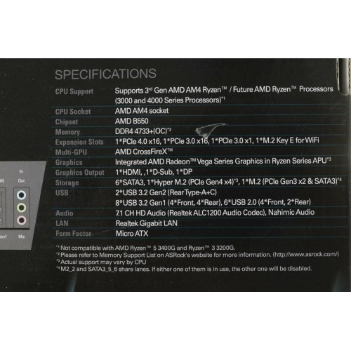 Материнская плата ASROCK B550M PRO4 (AM4, AMD B550, 4xDDR4,2xPCIe x16,2xPCI Ex1, 6 SATA3 , M.2, DP,HDMI,D-Sub, USB 3.2) mATX retail