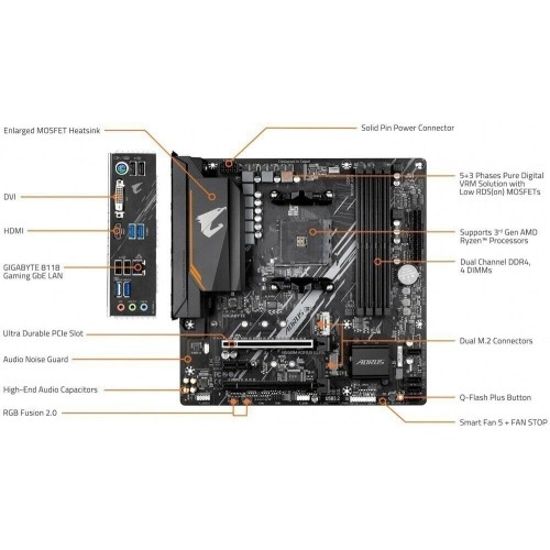 Материнская плата GIGABYTE B550M AORUS ELITE / AMD B550 AM4 4xDDR4-4733 2xM.2 4xSATA DVI-D HDMI / mATX