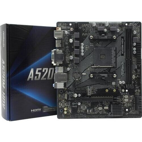 Материнская плата Asrock A520M-HDV Soc-AM4 AMD A520 2xDDR4 mATX AC`97 8ch(7.1) GbLAN RAID+VGA+DVI+HDMI