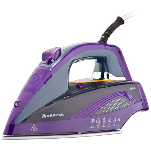 Утюг BRAYER, 2600 Вт, керамическое покрытие, автоотключение, Пар 140 г/м, One temp, антикапля, спрей, самоотчистка