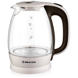 Электрочайник BRAYER BR1045BN 2200 Вт, 1,8 л, высококач. стекло, моющ. фильтр,поворот.осно