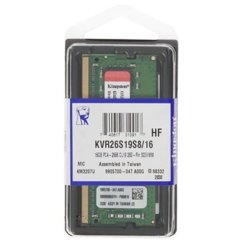 Память Kingston 16Gb DDR4 2666Mhz PC21300,SO-DIMM 1.2V, Kingston (KVR26S19S8/16) (retail)