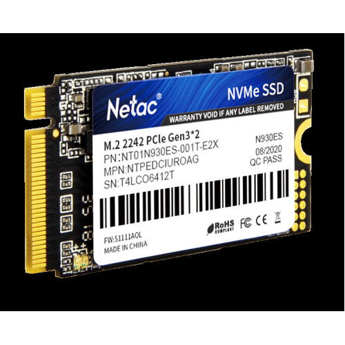 Накопитель SSD M.2 2242 Netac 1.0Tb N930ES Series <NT01N930ES-001T-E2X> Retail (PCI-E 3.1 x2, up to 1650/1500MBs, 3D TLC, NVMe 1.3, 22х42mm)