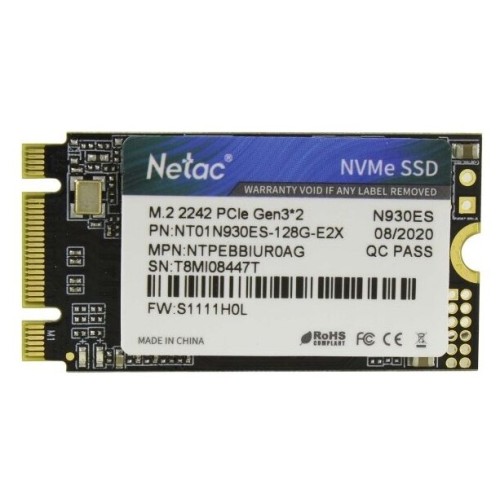 Накопитель SSD M.2 2242 Netac 512Gb N930ES Series <NT01N930ES-512G-E2X> Retail (PCI-E 3.1 x2, up to 1650/1500MBs, 3D TLC, NVMe 1.3, 22х42mm)