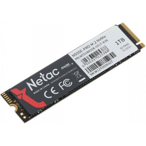 Накопитель SSD M.2 Netac 1.0Tb N930E Pro Series <NT01N930E-001T-E4X> Retail (PCI-E 3.1 x4, up to 2080/1700MBs, 3D TLC/QLC, NVMe 1.3, 22х80mm)