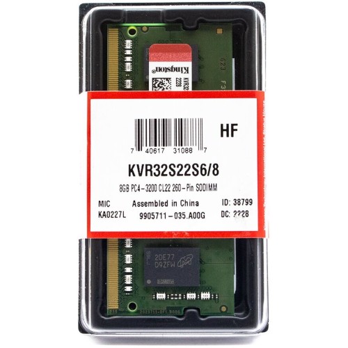 Память Kingston 8GB DDR4 3200MHz SODIMM CL22 1Rx16 RTL KVR32S22S6/8