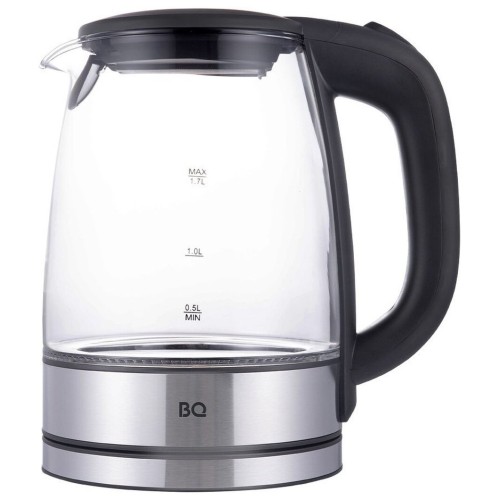 Электрочайник BQ KT1834G Сталь-Черный, 2200Вт, объем 1.7л, Жаропрочное стекло, Фильтр