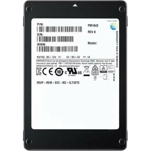 Твердотельный накопитель Samsung SSD 7680GB PM1643a 2.5" SAS 12Gb/s R/W 2100/2000 MB/s R/W 400K/90K IOPs DWPD1