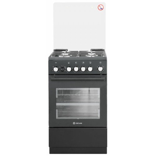 Газовая плита DE LUXE 5040.40г (кр) ЧР-015 черный (стеклянная крышка) реш.чугун