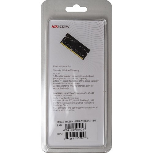 Модуль памяти HIKVision SODIMM DDR 4 DIMM 16Gb PC21300, 2666Mhz, HKED4162DAB1D0ZA1/16G