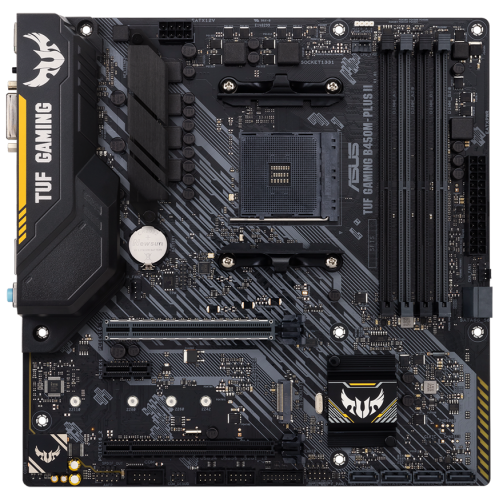Материнская плата ASUS TUF GAMING B450M-PLUS II, Socket AM4, B450, 4*DDR4, DVI+HDMI, CrossFireX, SATA3 + RAID, Audio, Gb LAN, USB 3.1*6, USB 2.0*6, COM*1 header (w/o cable), mATX ; 90MB1620-M0EAY0