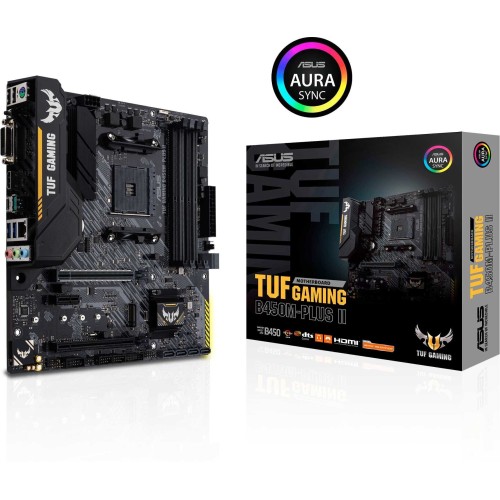 Материнская плата ASUS TUF GAMING B450M-PLUS II, Socket AM4, B450, 4*DDR4, DVI+HDMI, CrossFireX, SATA3 + RAID, Audio, Gb LAN, USB 3.1*6, USB 2.0*6, COM*1 header (w/o cable), mATX ; 90MB1620-M0EAY0