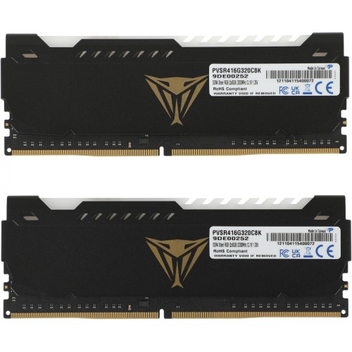 Оперативная память DDR 4 DIMM 16Gb (8Gbx2) PC25600, 3200Mhz, CL18, PATRIOT Viper Steel RGB (PVSR416G320C8K) (retail)
