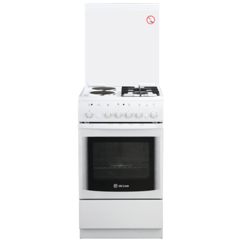 Комбинированная плита DE LUXE 506022.05гэ(кр) ЧР-030 белый (стеклянная крышка) реш.чугун
