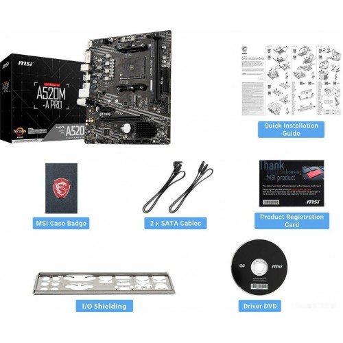 Материнская плата MSI A520M-A PRO Soc-AM4 AMD A520 2xDDR4 mATX AC`97 8ch(7.1) GbLAN RAID+DVI+HDMI