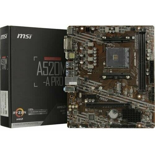 Материнская плата MSI A520M-A PRO Soc-AM4 AMD A520 2xDDR4 mATX AC`97 8ch(7.1) GbLAN RAID+DVI+HDMI