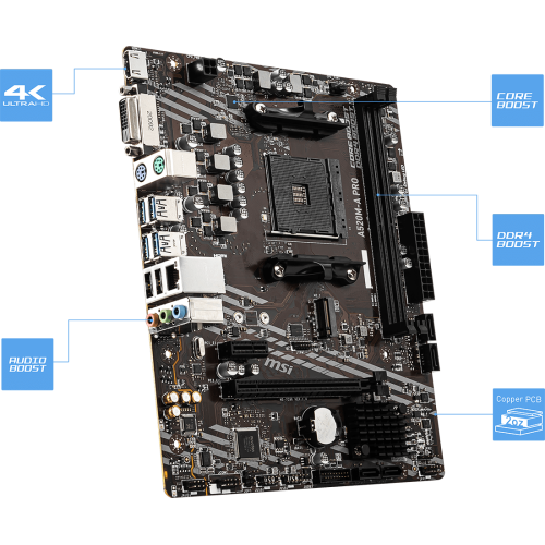 Материнская плата MSI A520M-A PRO Soc-AM4 AMD A520 2xDDR4 mATX AC`97 8ch(7.1) GbLAN RAID+DVI+HDMI