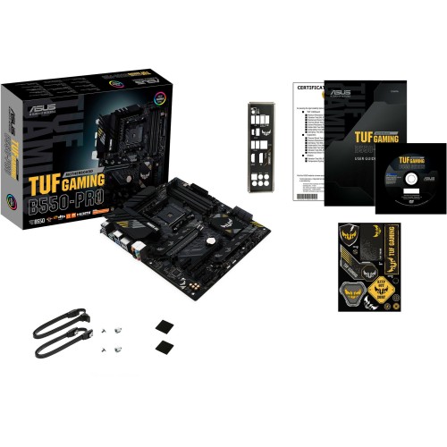 Материнская плата ASUS TUF GAMING B550-PRO,  Socket AM4, B550, 4*DDR4, HDMI+DP, CrossFireX, SATA3 + RAID, Audio, 2,5Gb LAN, USB 3.2*8, USB 2.0*6, COM*1 header (w/o cable) ATX ; 90MB17R0-M0EAY0