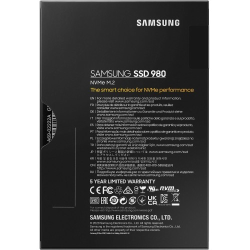 Накопитель SSD M.2 (PCI-E NVMe) 500 Gb Samsung 980 (R3100/W2600MB/s) (MZ-V8V500BW)