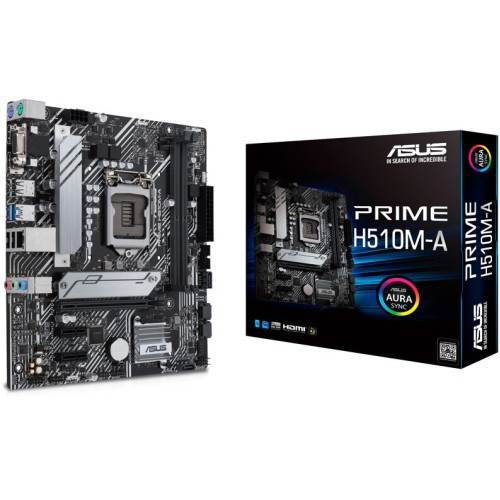 Материнская плата ASUS PRIME H510M-A, LGA1200, H510, 2*DDR4, D-Sub/DP/HDMI, SATA3, Audio, Gb LAN, USB 3.2*4, USB 2.0*6, COM*1 header (w/o cable), mATX