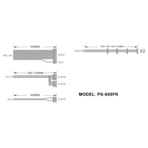 Блок питания 1STPLAYER FK 600W / ATX 2.4, APFC, 120mm fan / PS-600FK