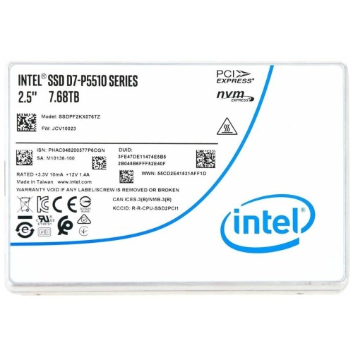 Твердотельный накопитель Intel® SSD D7-P5510 Series (7.68TB, 2.5in PCIe 4.0 x4, 3D4, TLC), 99A5DR