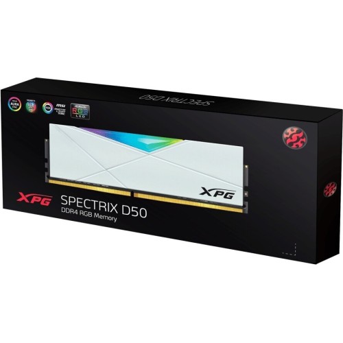 Модуль памяти 16GB ADATA DDR4 3200 DIMM XPG SPECTRIX D50 RGB White Gaming Memory AX4U32008G16A-DW50 Non-ECC, CL16, 1.35V, Heat Shield, Kit (2x8GB), RTL