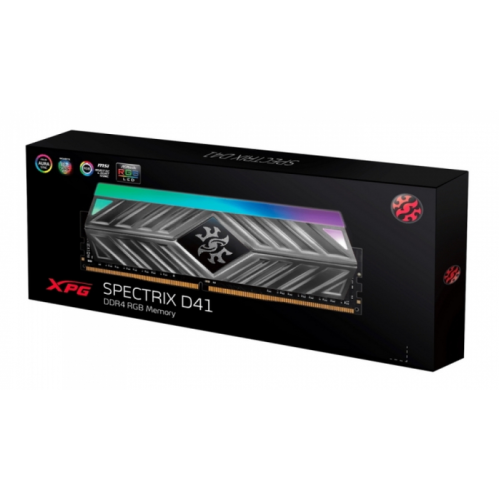 Память Adata 8GB DDR4 3200MHz XPG SPECTRIX D41 RGB Grey Gaming Memory AX4U32008G16A-ST41 Non-ECC, CL16, 1.35V, Heat Shield, RTL