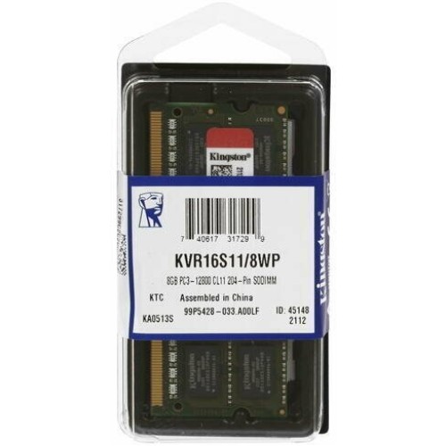 Память оперативная Kingston 8GB 1600MHz DDR3 Non-ECC CL11 SODIMM (Select Regions ONLY)
