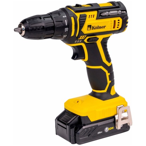 Дрель-шуруповерт аккумуляторная Kolner KCD 16-2L 16 Вольт, 0-400/1450 об/мин, 28/19Нм, 2 Ач(Li-on), реверс, зарядка 3- 4 часа, светодиодная подсветка, быстрозажимной патрон 0,8- 10мм, дополнительный аккумулятор