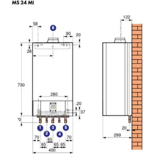 Котел De Dietrich ZENA MS 24 MI газовый настенный 24 кВт двухконтурный с открытой камерой сгорания