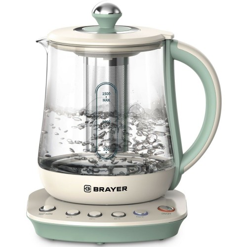Электрочайник BRAYER BR1015 2200 Вт,1,5 л, подст, 40-100 °С, завар.чая, стеклян