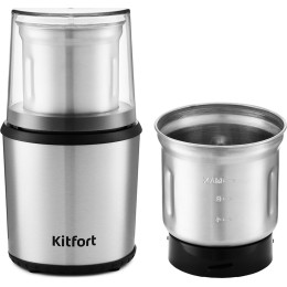 Кофемолка KITFORT КТ-757, 200Вт, система помола: ножи, вместимость: 75гр, нержавеющая сталь/черный
