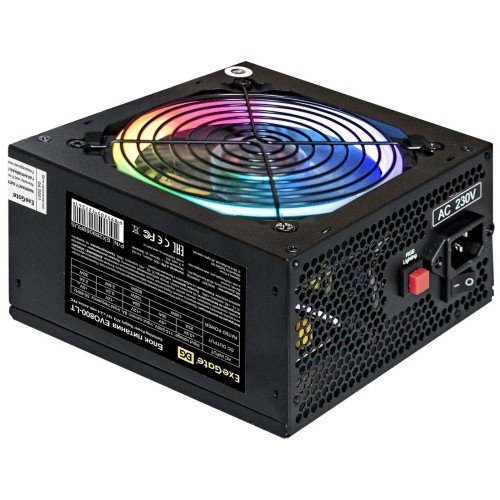 Блок питания 800W ExeGate EVO800-LT (ATX, APFC, SC, 12cm RGB fan, 24pin, (4+4)pin, PCI-E, 5xSATA, 3xIDE, FDD, black, кабель 220V с защитой от выдергивания)