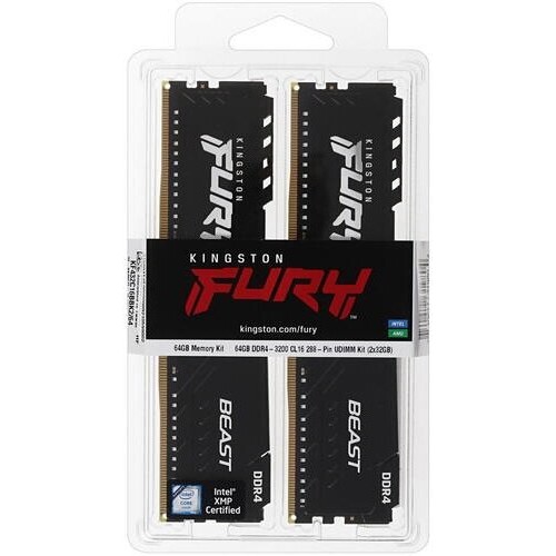 Память оперативная Kingston 64GB 3200MHz DDR4 CL16 DIMM (Kit of 4) 1Gx8 FURY Beast Black