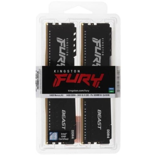 Память оперативная Kingston 64GB 3600MHz DDR4 CL18 DIMM (Kit of 4) FURY Beast Black