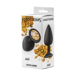 Чёрная анальная пробка Emotions Cutie Large с желтым кристаллом - 10 см.