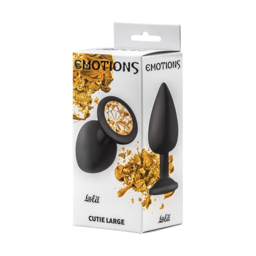 Чёрная анальная пробка Emotions Cutie Large с желтым кристаллом - 10 см.