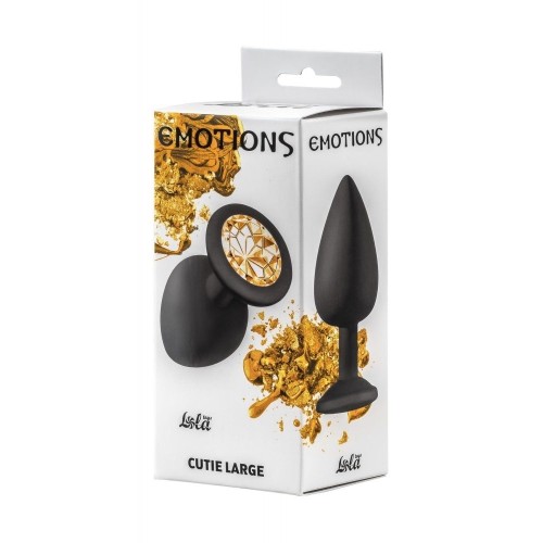 Чёрная анальная пробка Emotions Cutie Large с желтым кристаллом - 10 см.